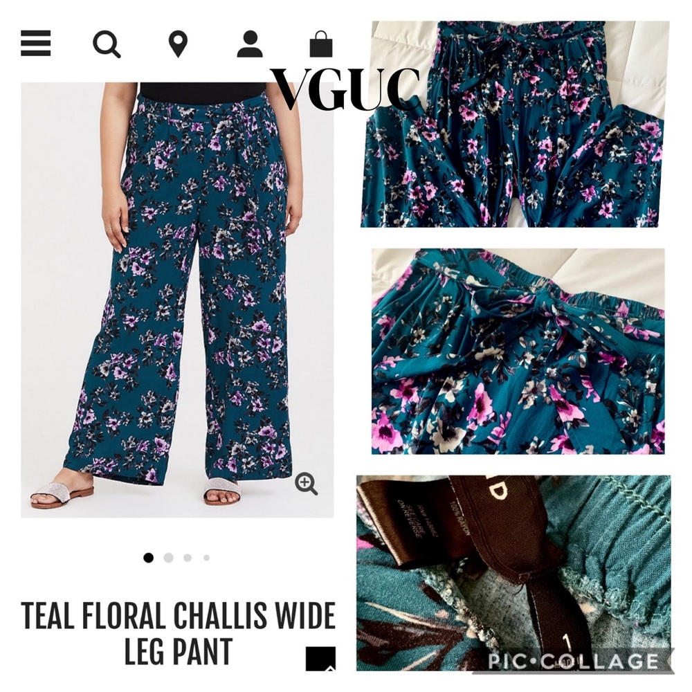 Teal Floral Challis Wide Leg Pant - Torrid